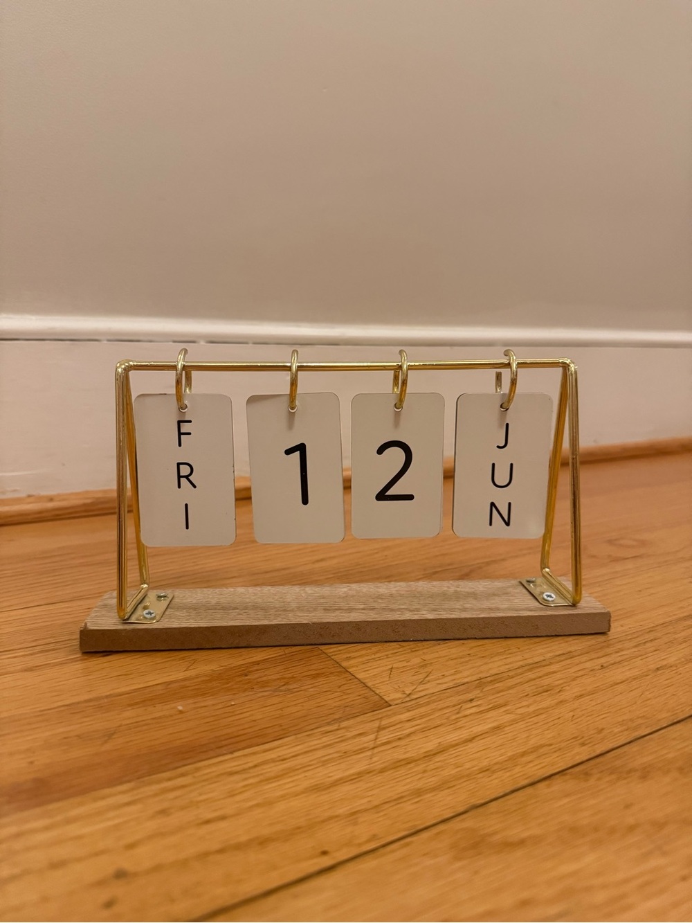 Gold & Wood Perpetual Flip Desk Calendar - White Date Cards